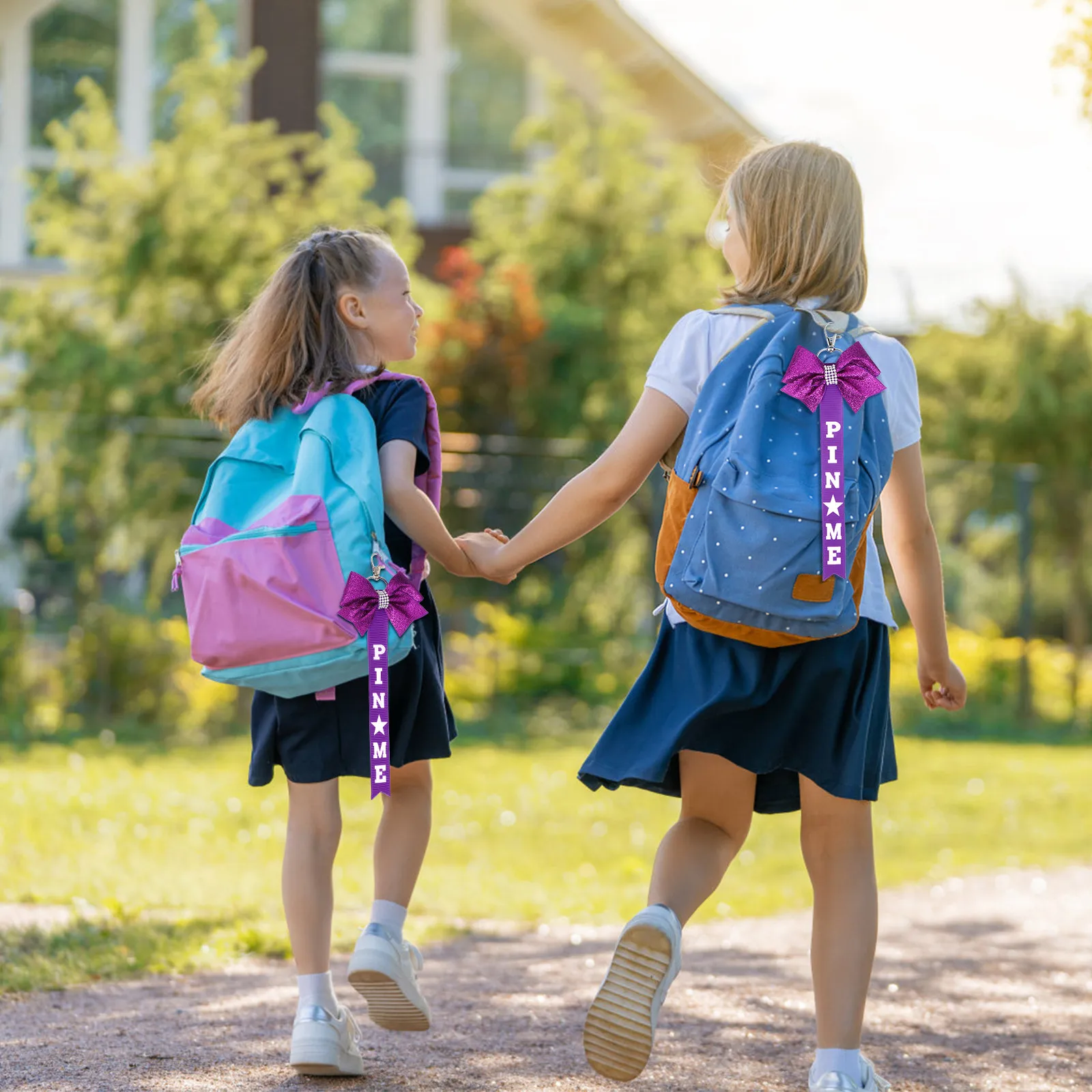 

2 шт. Брелок-бантик для черлидинга со стразами, элегантный дизайн, лента с надписью "Pin Me", для украшения сумок, рюкзаков, кошельков