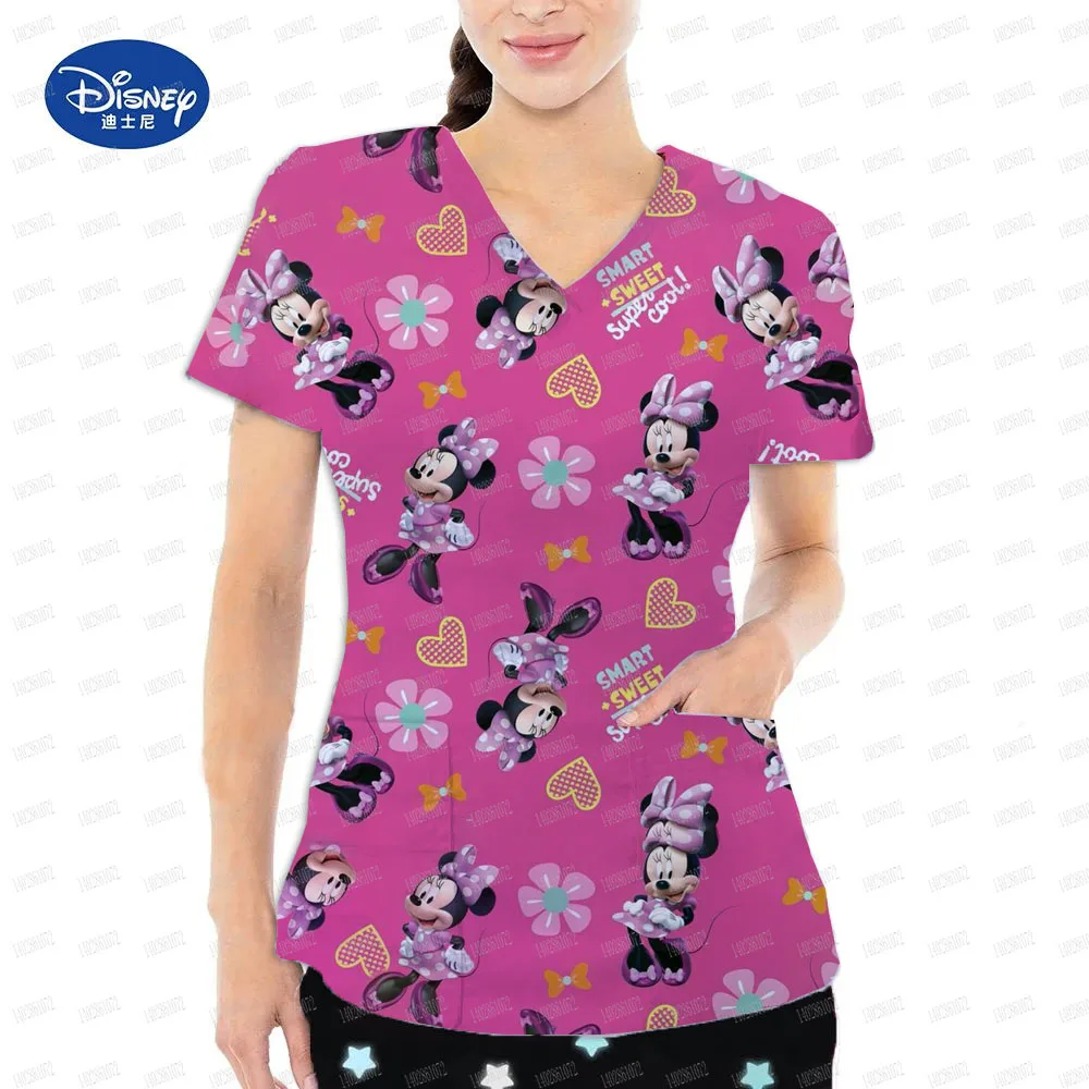 Wholesale operating room uniforms Disney Mickey Mouse print scrub hospital work tops Nurses dental surgical gowns Work uniforms