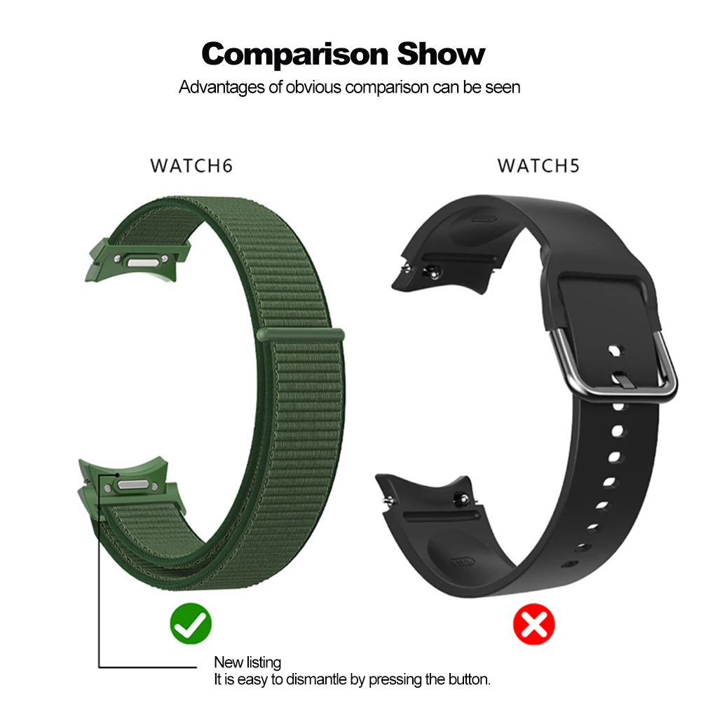 Tali Nilon untuk Jam Tangan Samsung Galaxy 7/6/4/Klasik/5 Pro 44Mm 40Mm Tanpa Celah Gelang Olahraga Korea Jam Tangan Galaxy 7 Tali Pergelangan Tangan