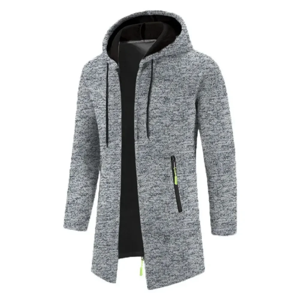 New Autumn Men's Casual Slim Hooded Jackets Solid Zipper-Up Long Coats for Men Hooded Oversize Winter Sweatshirts Warm Jackets