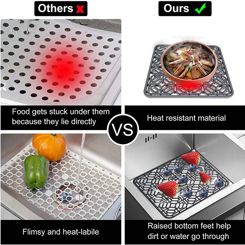 Hot Silicone Sink Mat Kitchen Sink Protector For Bottom Of Farmhouse Stainless Steel Porcelain Bowl Sink Heat Resistant