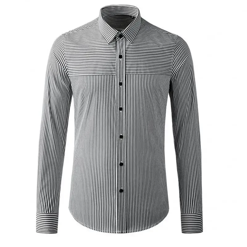 New Long Sleeve Male Shirts High Quality Stripe Casual Mens Dress Shirts Fashion 100% Cotton Slim Fit Party Man Shirts 3XL