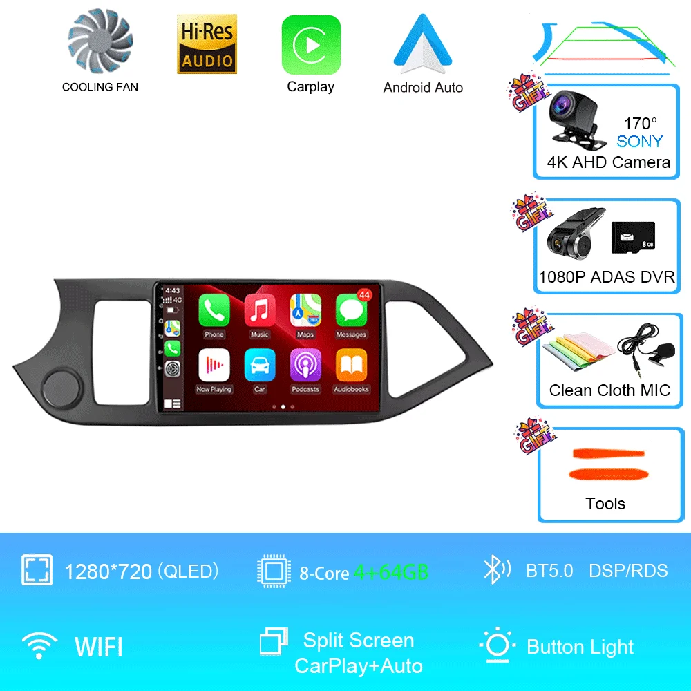 Android 16 Voor KIA PICANTO Ochtend 2011 2012 2013 2014 2015 2016 Carplay Auto Multimedia Autoradio Navigatie Speler WIFI + 4G DSP