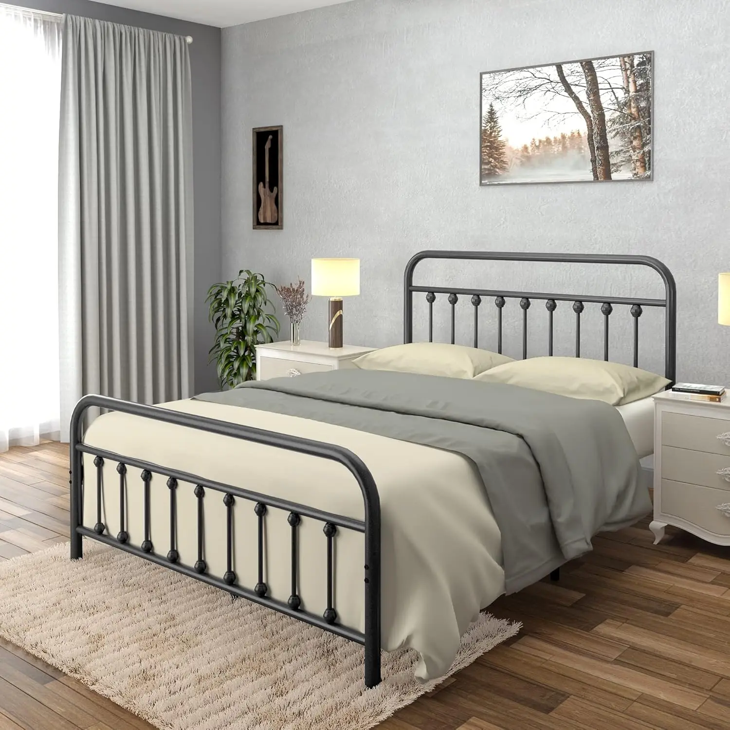 Letti Golden Gate Vintage California King Size Struttura letto in ferro nero con testiera Pedana in ferro battuto Acciaio resistente Metallo