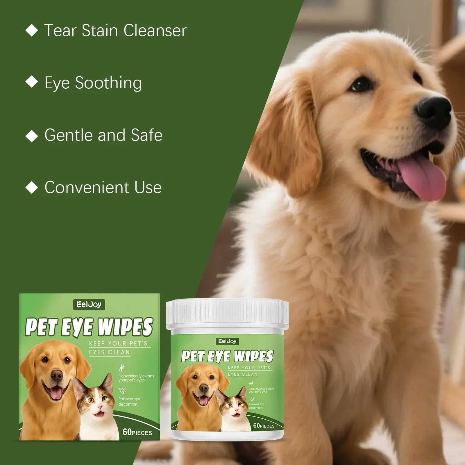 Pet Eye Cleaning Wipes Remove Eye Discharge Dirt Ear Care No Rinse Daily for All Breeds Dogs Cats Tear Stain Remover Wipes 60pcs