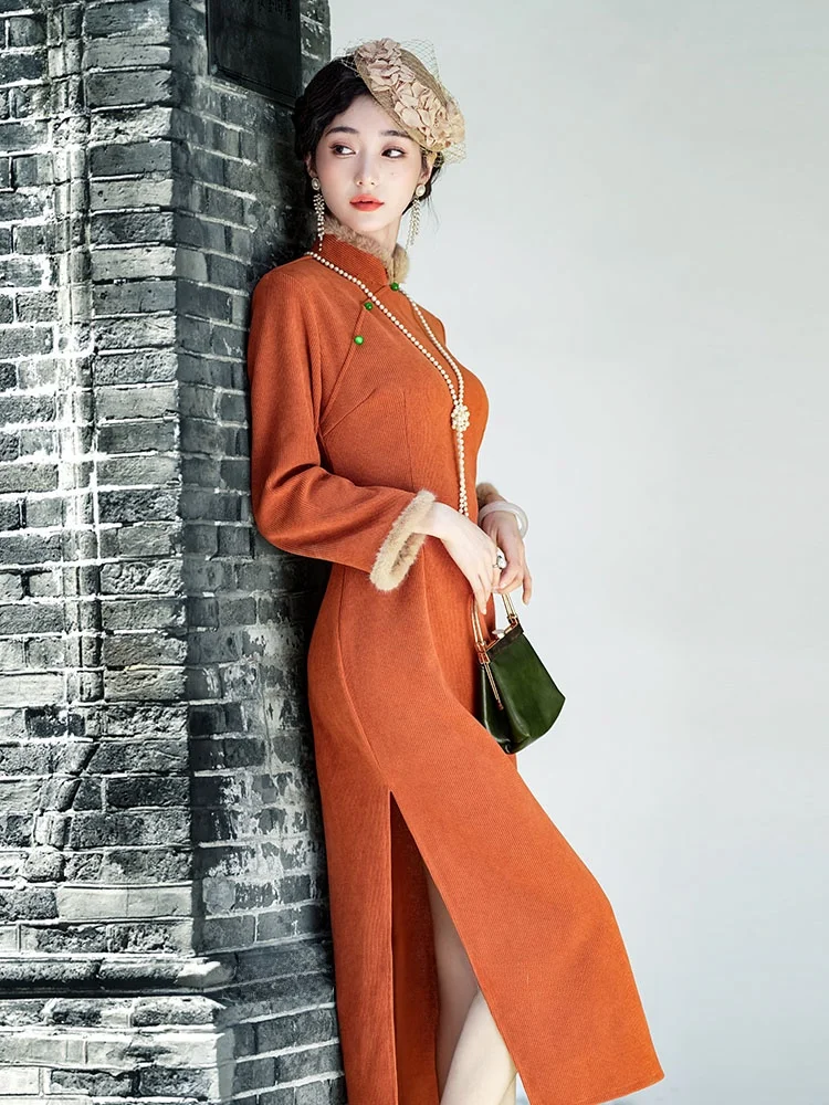 

Платье для девочек с длинными рукавами и флаговым принтом, утепленное, осенне-зимнее, повседневное, винтажное, с высоким разрезом, из смесового полиэстера