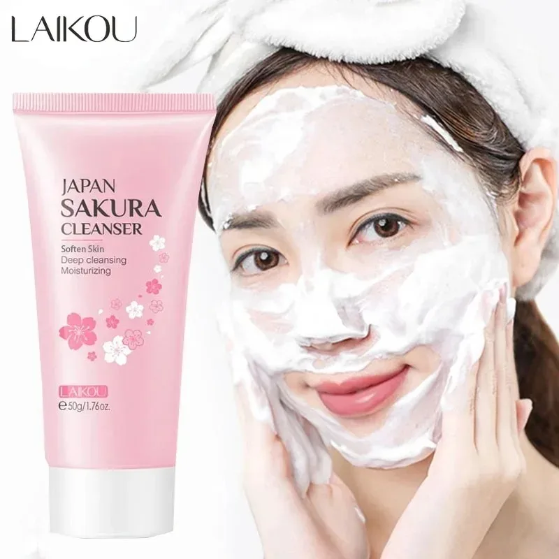 LAIKOU Sakura Facial Cleanser Foam Face Wash Remove Blackhead Moisturizing Shrink Pores Deep Cleaning Oil Control Skin Care 50g