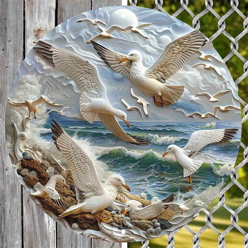 Seagull-Inspired 3D Effect Seagull Wall Art, Embossed Aluminum Metal Sign, Ocean Scene Decor, Perfect for Home and Garden