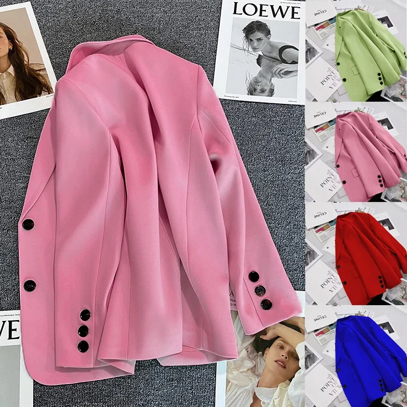 Blazer liso de manga larga para mujer, traje pequeño multicolor, holgado, informal, elegante, OL, abrigo que combina con todo, otoño