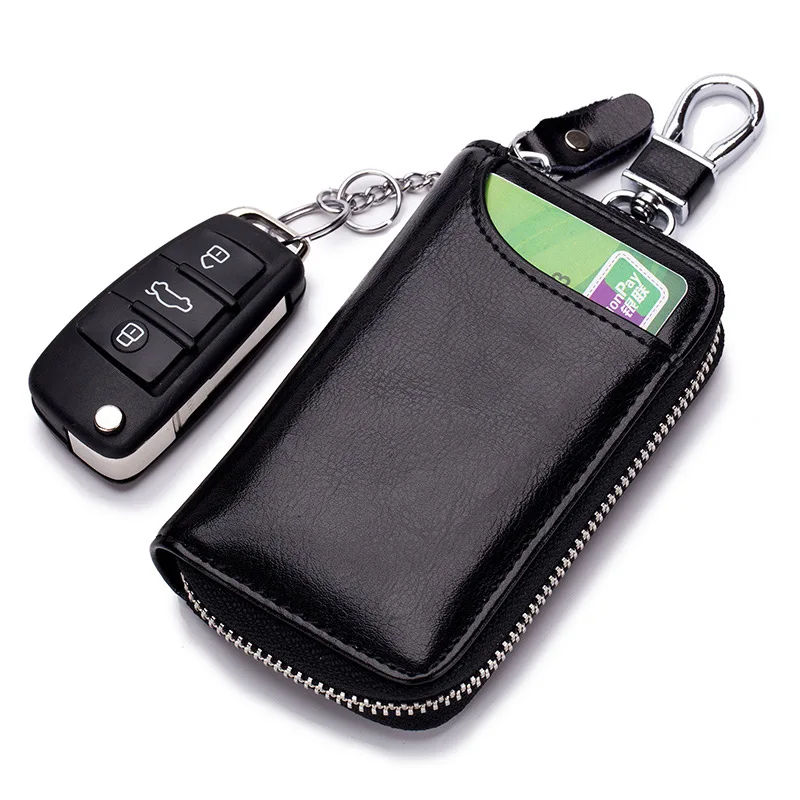 

ZK30 Leather Keychain Men Key Holder Organizer Pouch Split Car Key Wallet Women Housekeeper Car Key Case Card Keys Pouch Bag