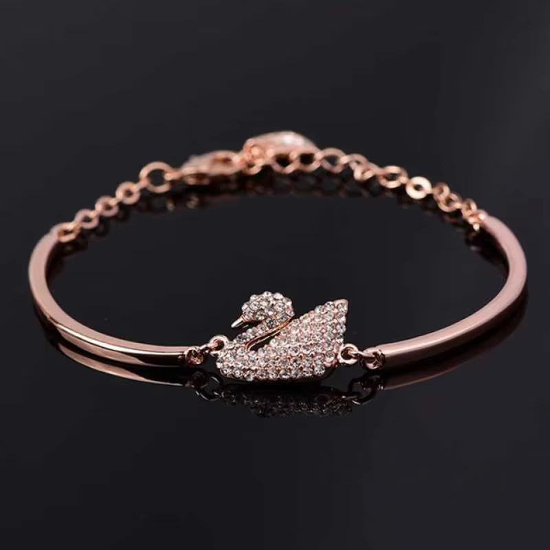 Jardme Charm Swan Bracelet for Women Gold Silver Color Luxurious Exquisite Swan Bangle Daily Wear Fashion Jewelry Gifts