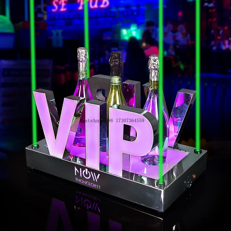 

Bar KTV stainless steel VIP foreign wine base nightclub party mirror abyss green laser wine holder champagne display stand