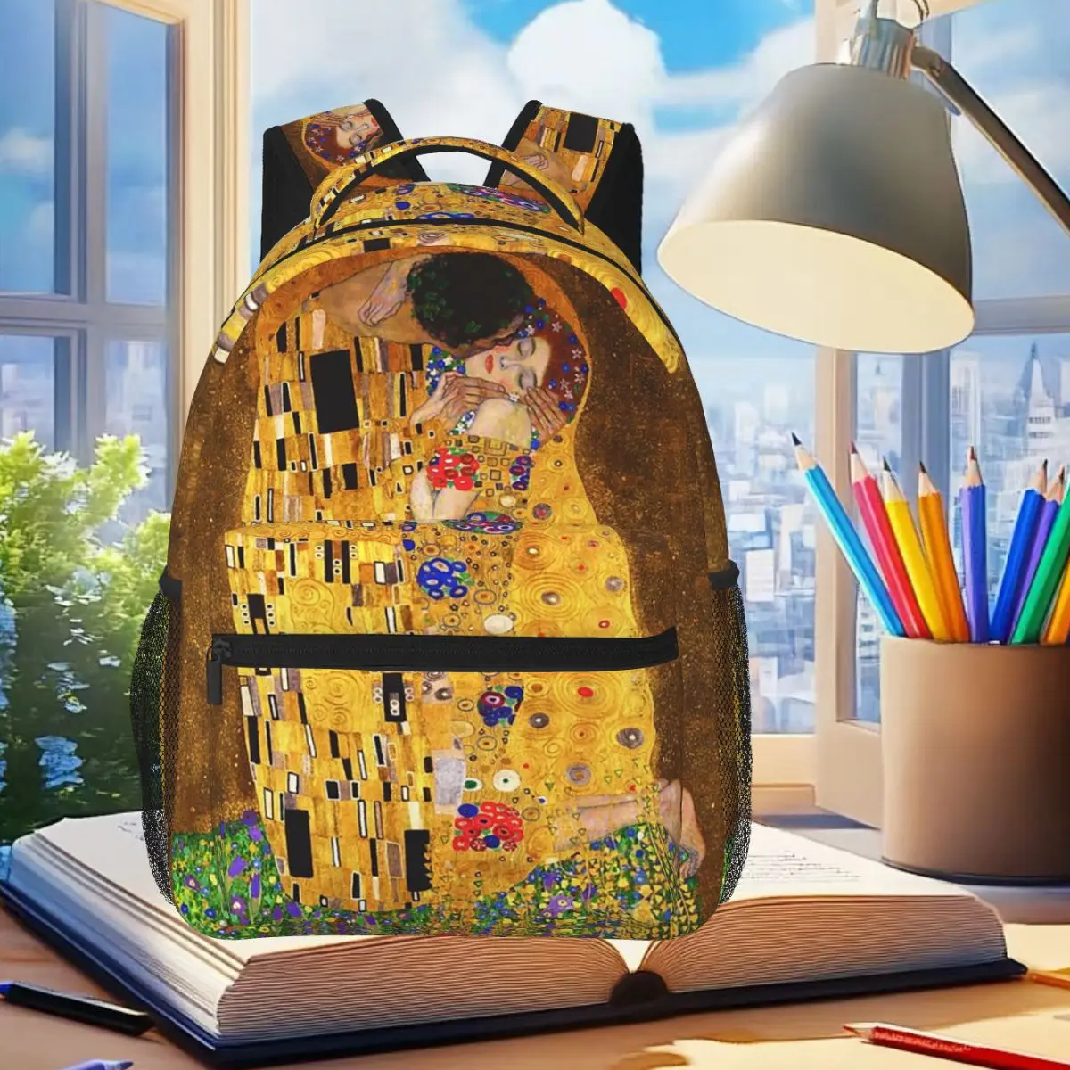 

The Kiss By Gustav Klimt (1907 - 1908) Backpack Student Boys Girls BookBag Kids School Bag Computer Shoulder Bags for Men Women