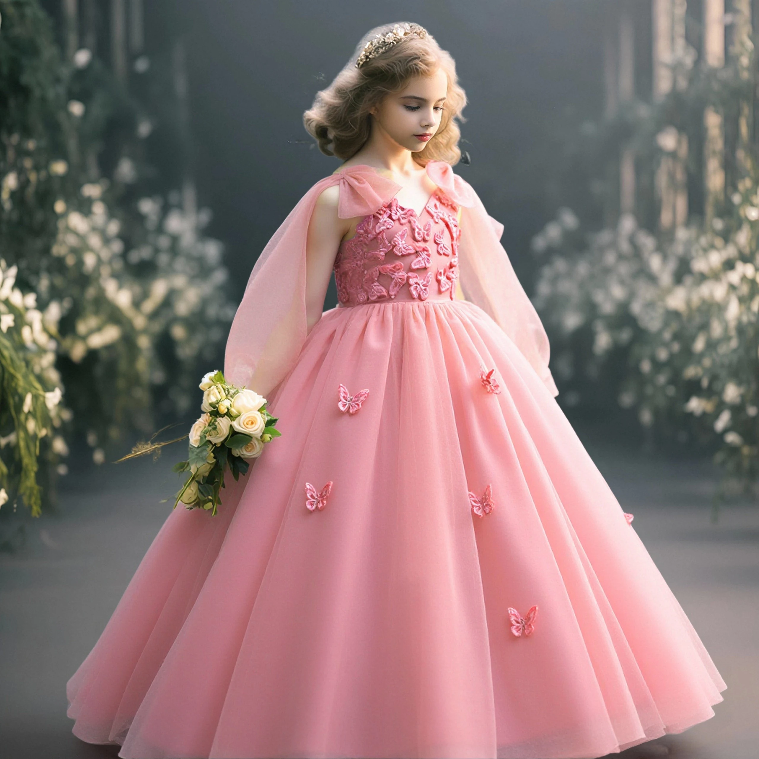 

Elegant Butterfly Bow Princess Girls Dress Summer Embroidered Flower Wedding Bridesmaid Birthday Dress First Communion Prom Gown