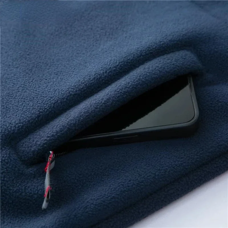 2024 Men\'s Winter Jacket Luxury Vintage Thick fleece-lined Zipper Pocket Warm Coat Casual Sport Polar Fleece Cold-proof Jacket