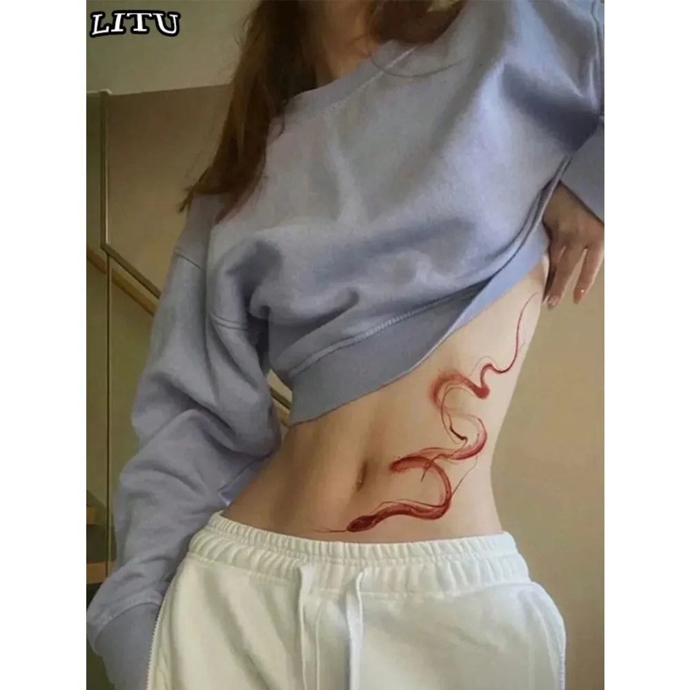 

Водостойкая временная тату-наклейка для женщин: красная змея с крупным узором, для студенток, долговечная, одноразовая.