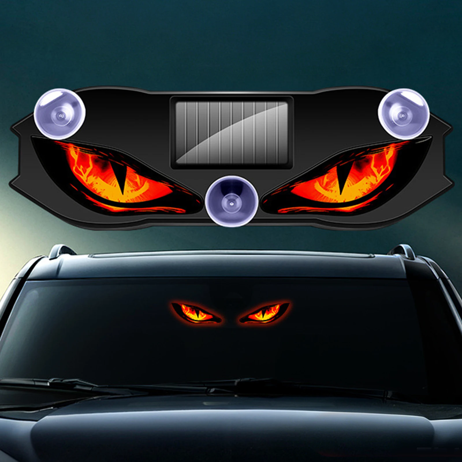 Reflective Warning Eyes Light Solar Powered & USB Charging LED Devil Eyes Window Light for Car Glass & Outdoor Display