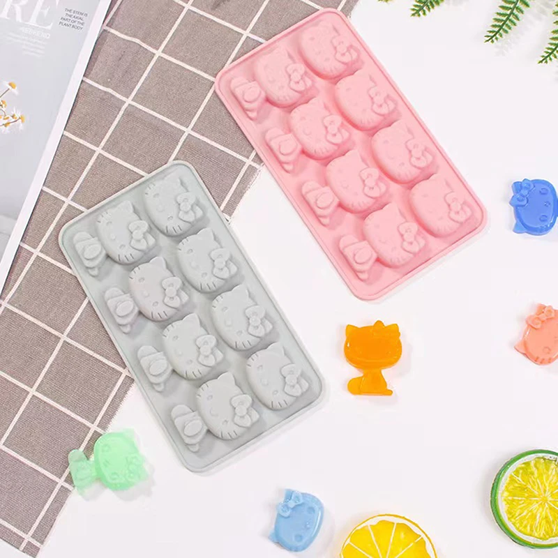 Sanrio 8 Grids Hello Kitty Silicon Ice Block Tray Mold Cake Chocolate Candy Baking Mold Diy Accesories Home Dessert Tool