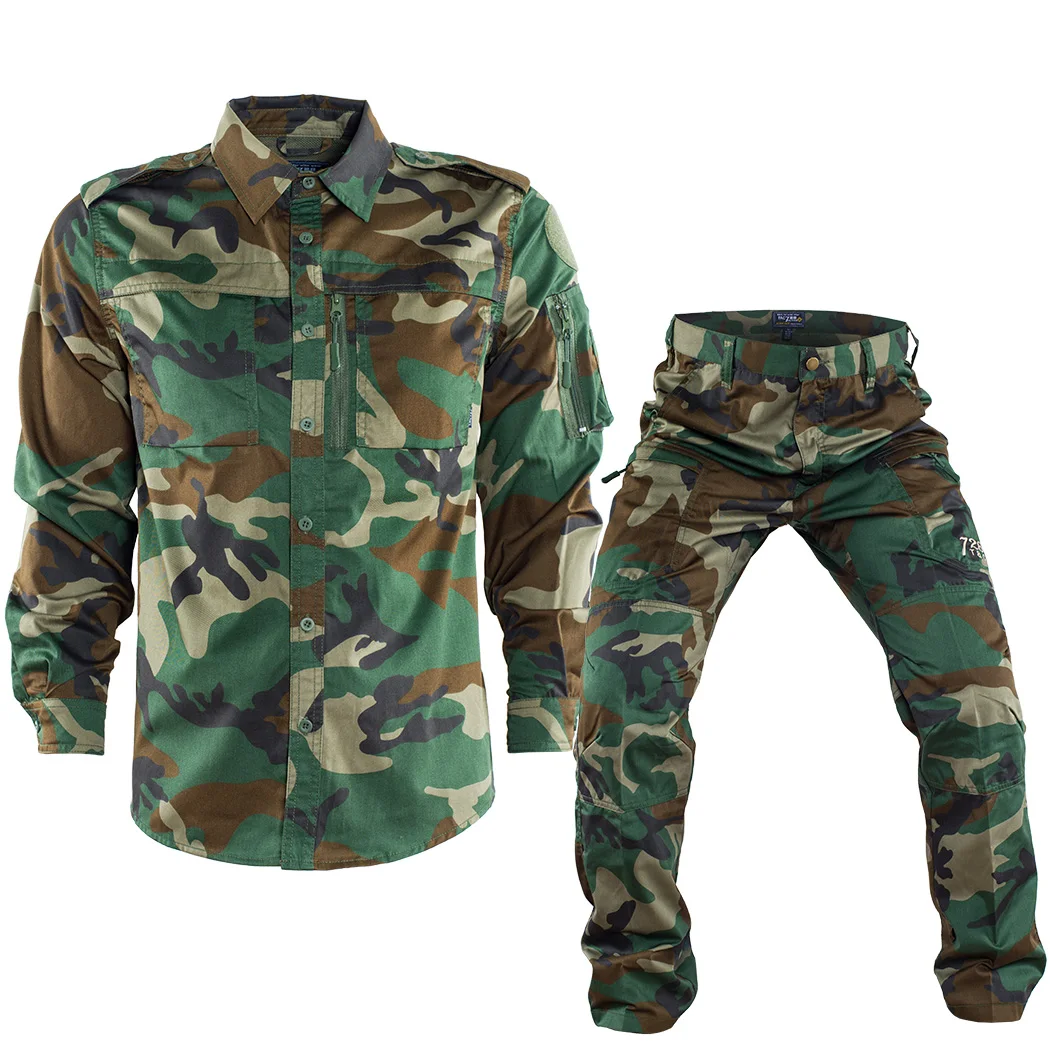 Mege taktyczny mundur wojskowy Multicam Outdoor męski cienki zestaw treningowy rozciągliwa bawełniana koszula myśliwska i spodnie Cargo
