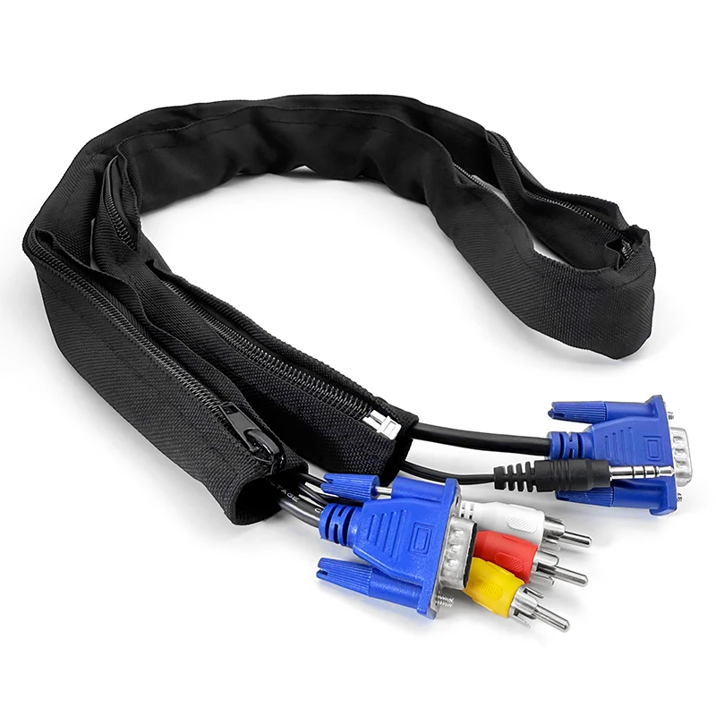 1m/1.5m Reusable Zipper Cable Braided Sleeve Anti-Tangle Dustproof For Office Server Room Network Cable Arrangement Protection