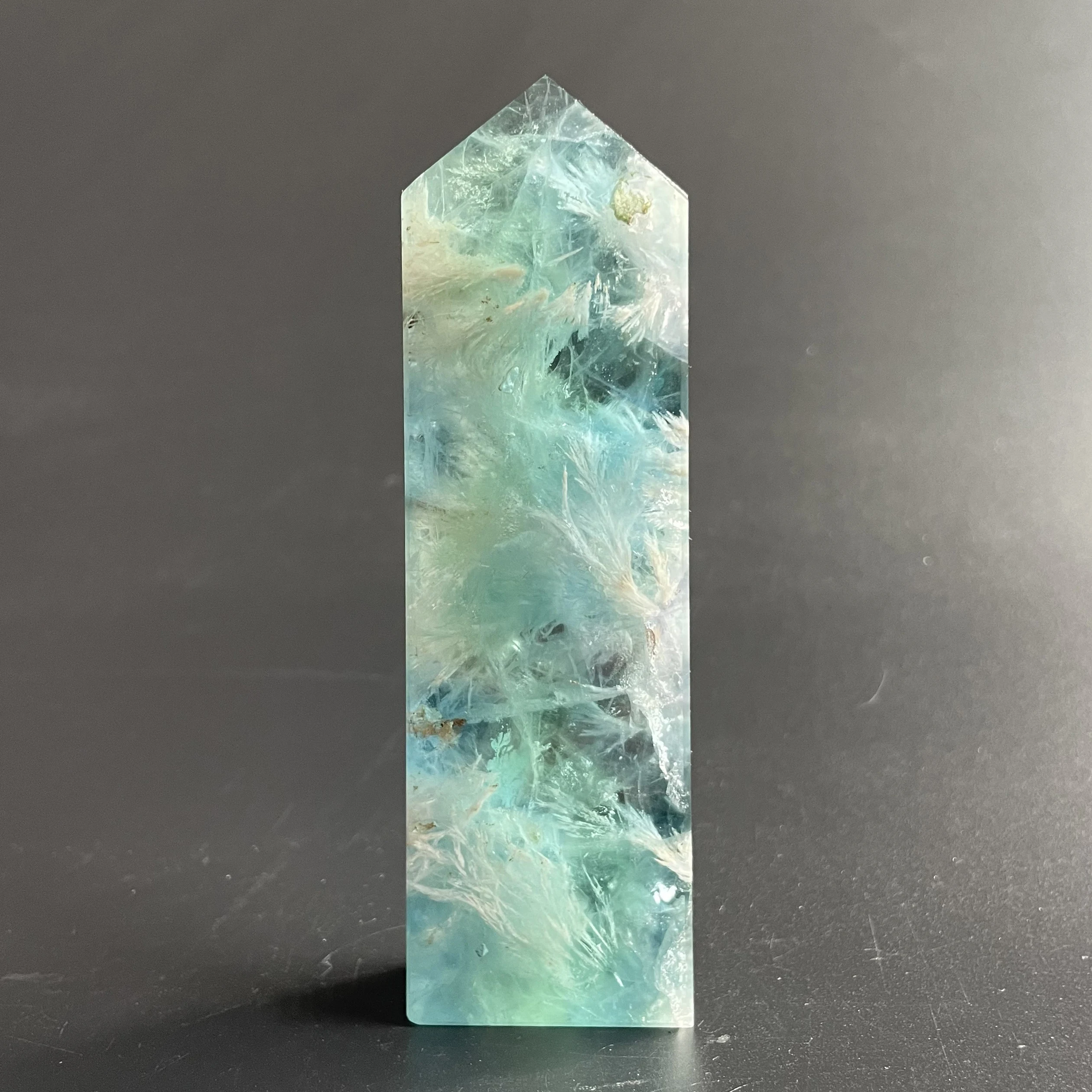 Natural Feather Fluorite Crystal Obelisk 3