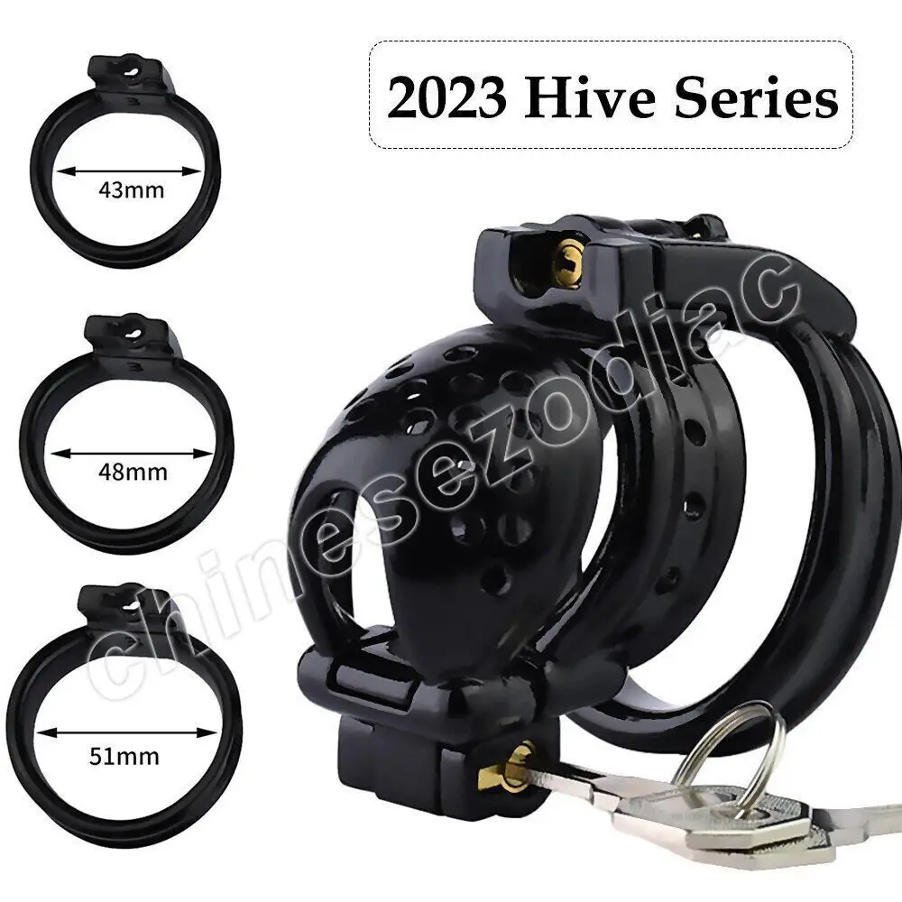 Male Chastity Device Resin Cage for Men Black Double-Lock Belt with 3 Rings Adult Sex Toy