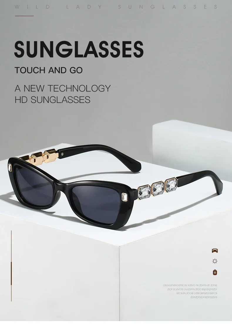 Strass-Katzenaugen-Sonnenbrille für Damen, Schwarz, Y2K-Diamant-Sonnenbrille, Vintage-Herren-Bling-Party-Sonnenbrille, Brillen – Detail 1