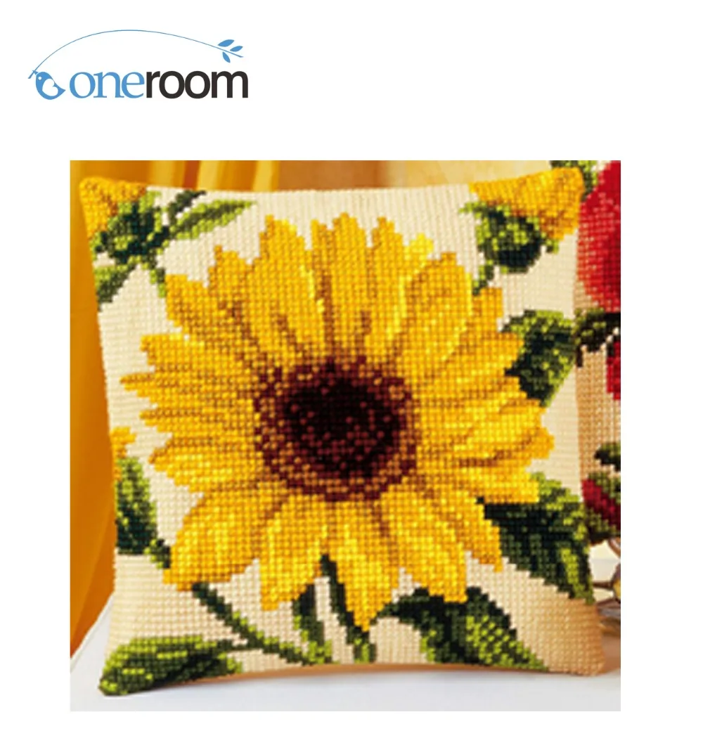 

Sunflower Needlework Kit Unfinished Acrylic Yarn Embroidery Pillow Tapestry Canvas Cushion Front Cross Stitch Pillowcase