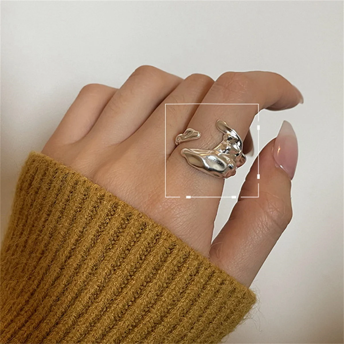 INS minimalista colore argento irregolare superficie rugosa anelli da dito anello di apertura Punk geometrico creativo per gioielli da donna e