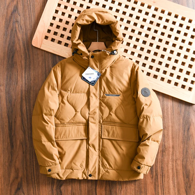 Men\'s Hooded Eiderdown Jacket 90 Down Graphene Technology Fabric Thick Warm Outdoor Trekking Camping Ski Tooling Coat Winter
