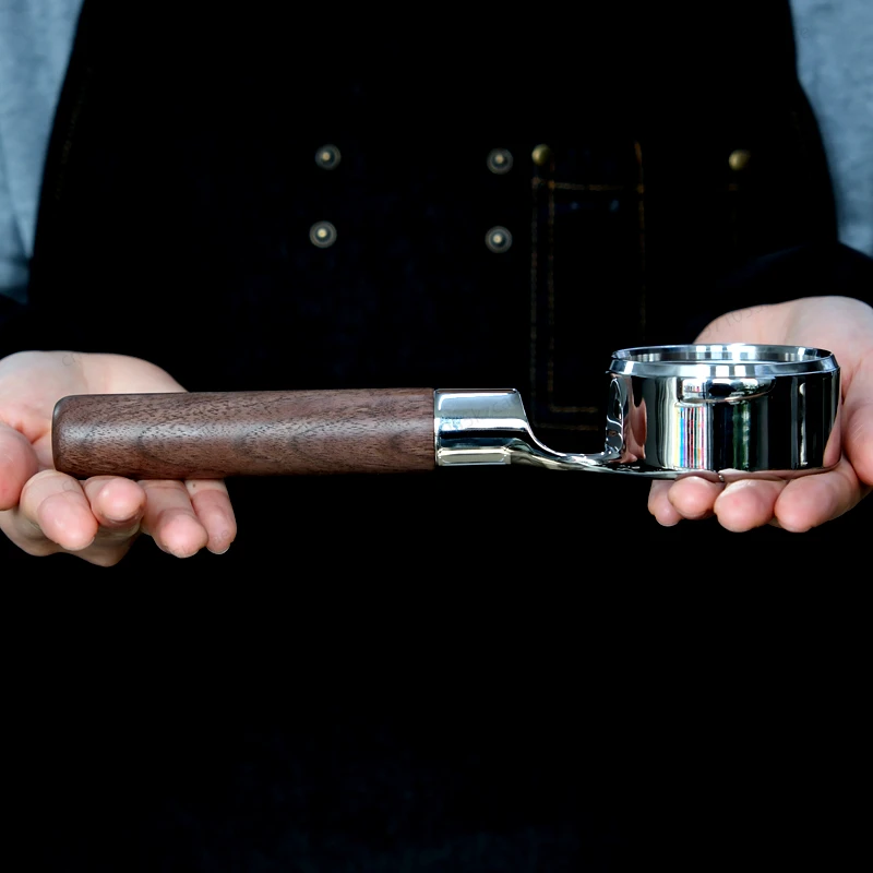 Suitable for mischief bottomless handle espresso extract flat E61 hot mom universal walnut 58mm