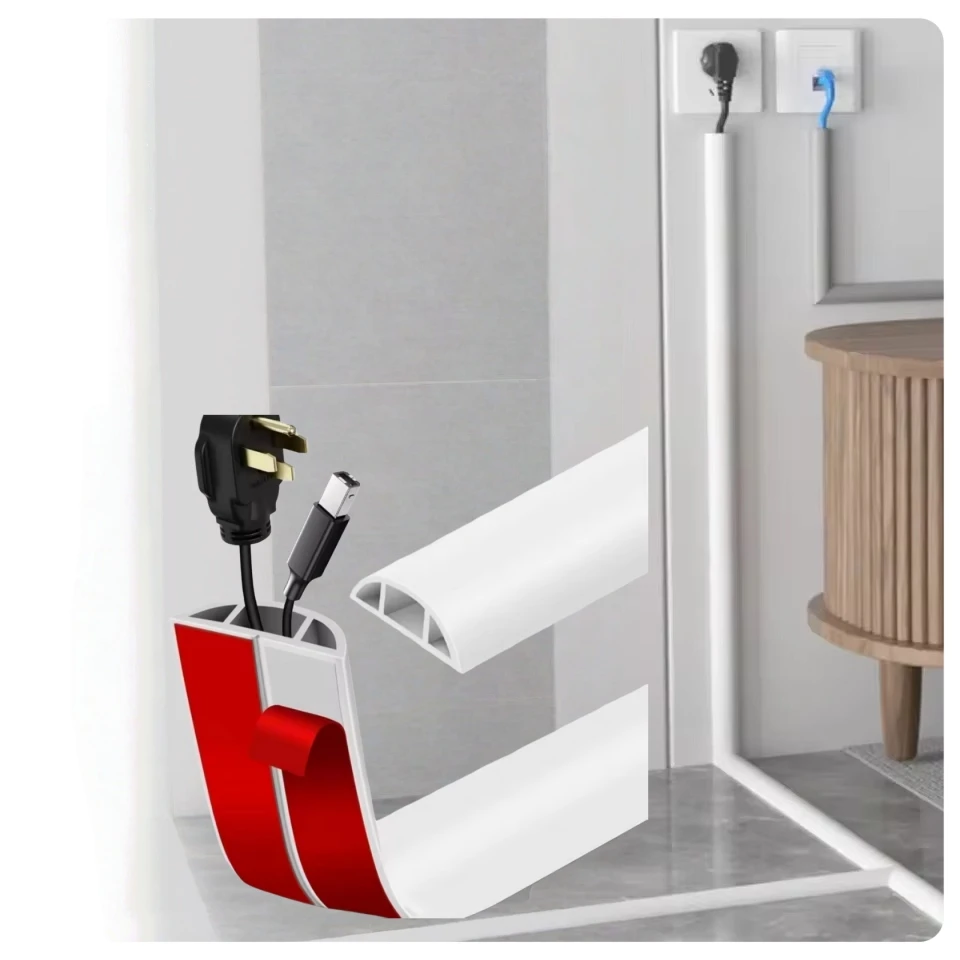 1PC 3meters/118.11in Floor Cord Cover Extension Wiring Duct Protector Power Cable Protector Covers Practical Wire Organizer