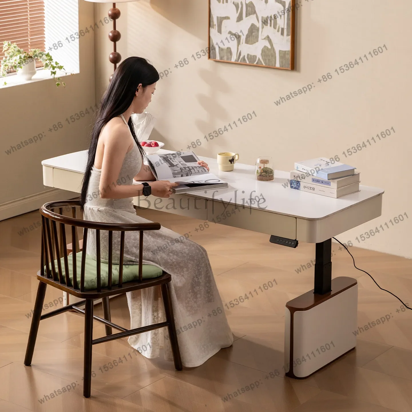 

FG11Solid wood electric lifting table Household multi-purpose rock slab lifting study table