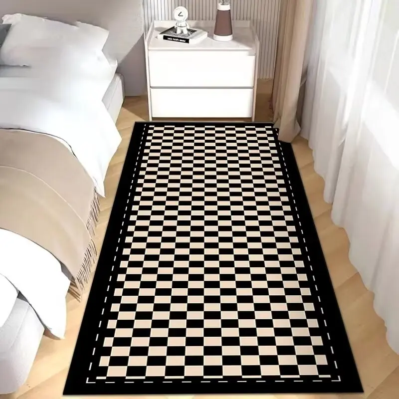 Home Black and White Checkered Rug Bedroom Bedside Decoration Rug Modern Living Room Carpet Bathroom Entrance Non-slip Floor Mat