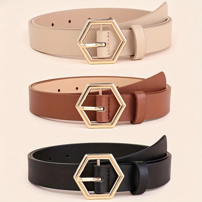 Hot Selling Women's Hexagonal Star Shaped Irregular Gold Buckle Belt Casual and Versatile Business Dating Fashionable Waist