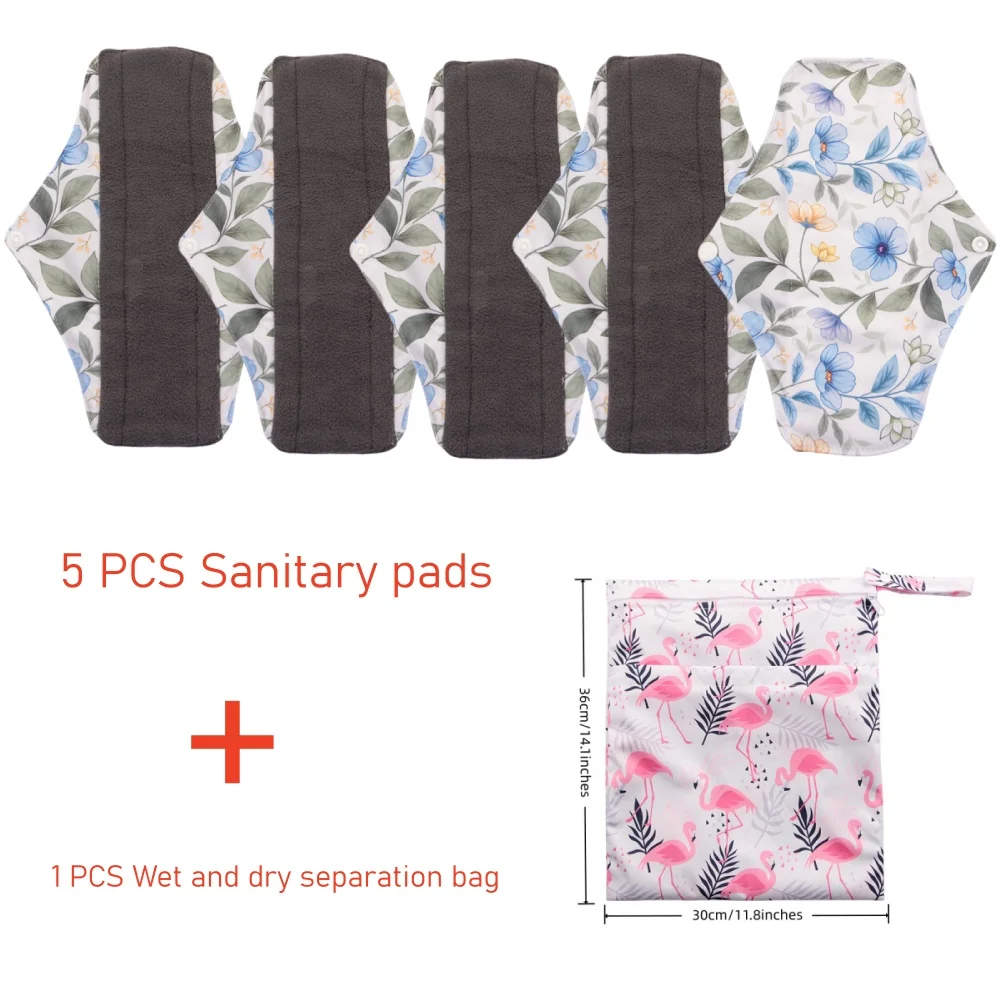 

5PCS Reusable Menstrual Pads Washable Bamboo Cloth Pads Incontinence Pads Waterproof Sanitary Napkins Regular Flow Panty Liner