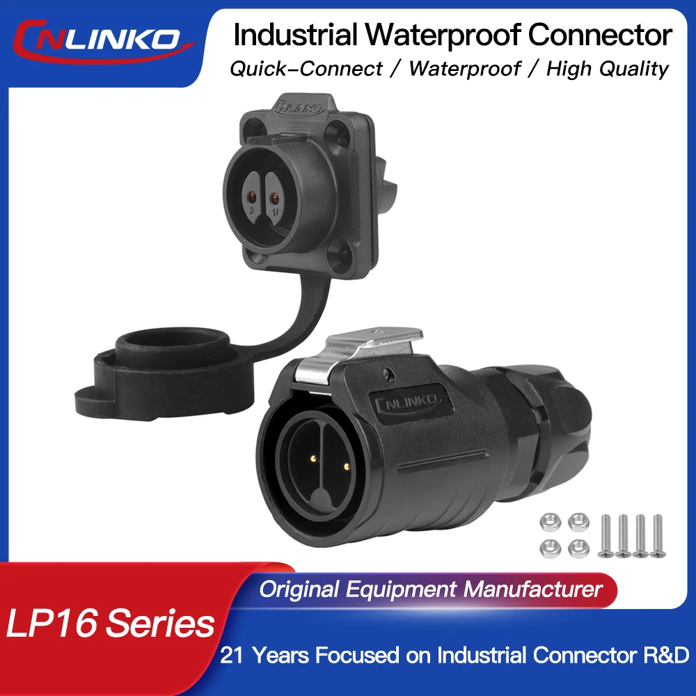 

CNLINKO M16 Waterproof IP68 Screw Locking Connector No Welding Quick Lock Line Snap-in Wire Connector Female Plug Male Socket