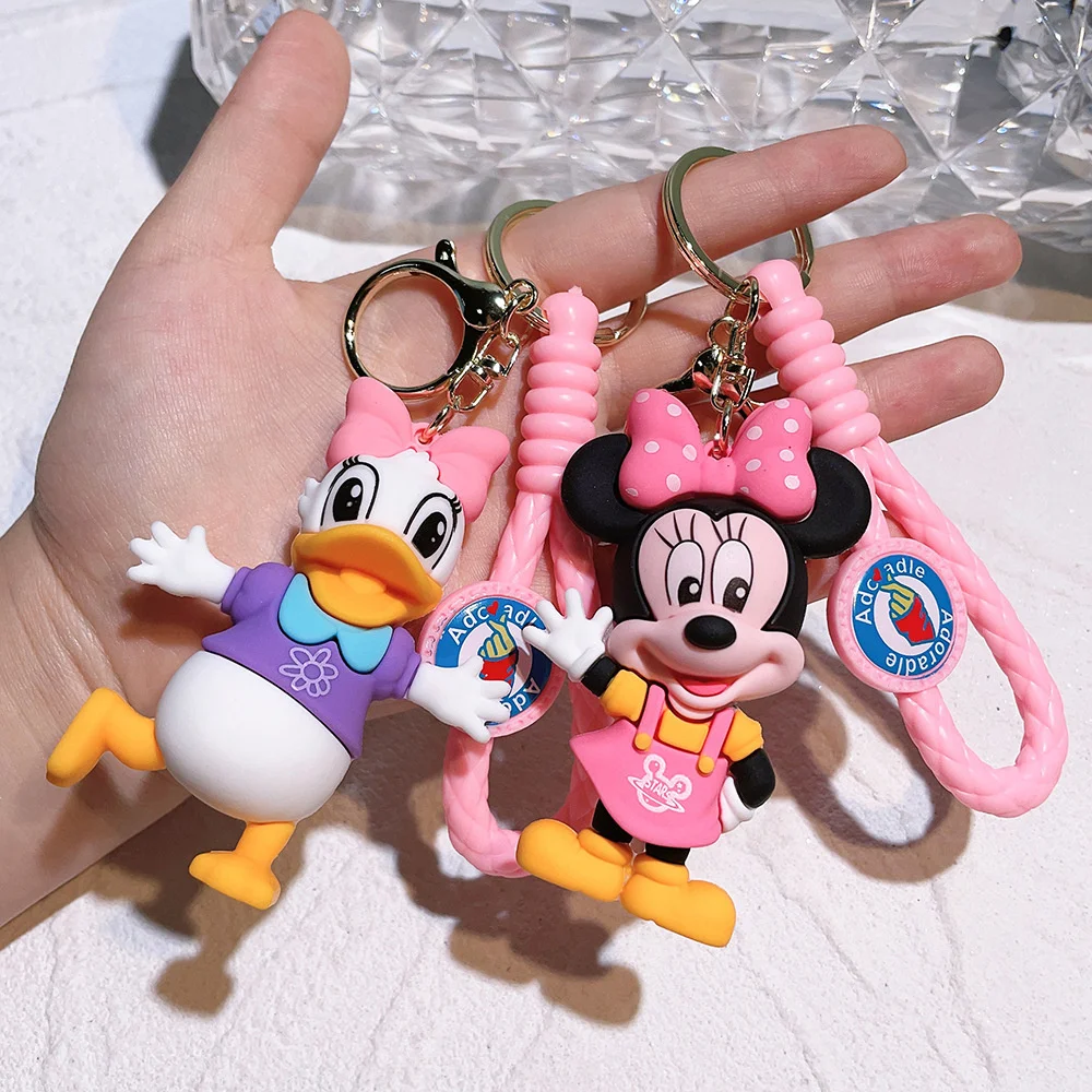 Miniso New  Anime Cartoon Mickey Mouse Minnie Figure Keychains Donald Duck Piglet Key Chain Model Kid Toy Kawaii Children Gift