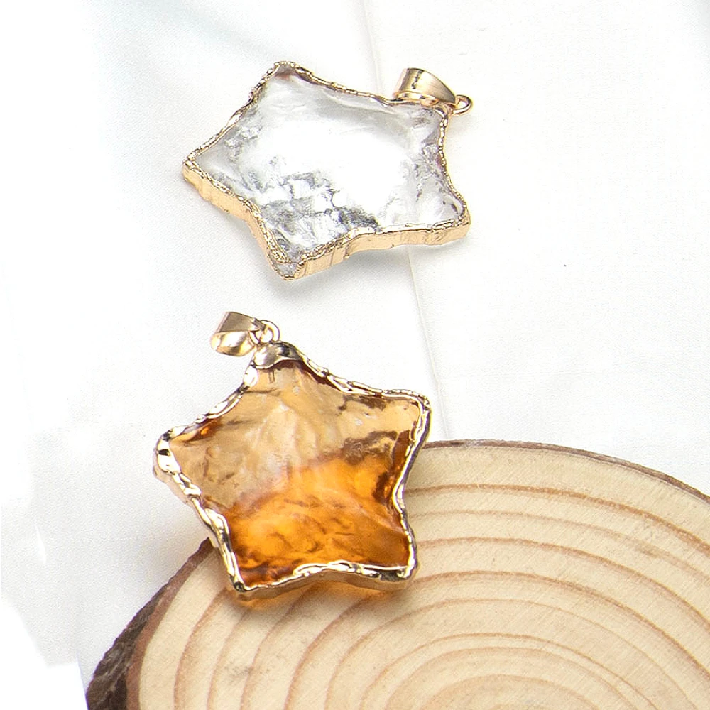 Natural Crystal Star-Shaped Pendant 33x39mm Rainbow Colors Transparent Charms Jewelry Making DIY Necklace Bracelet Accessories