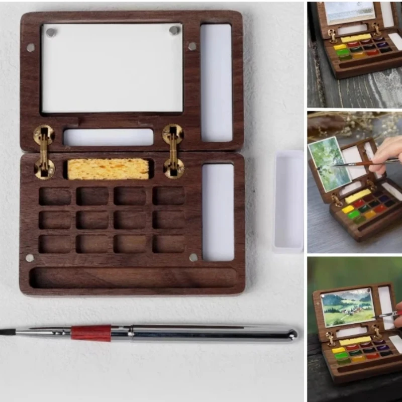 Portable Travel Watercolor Oil Painting Solid Wood Paint Box Art Students Outdoor Sketching Art Professional Colour Mixing Box