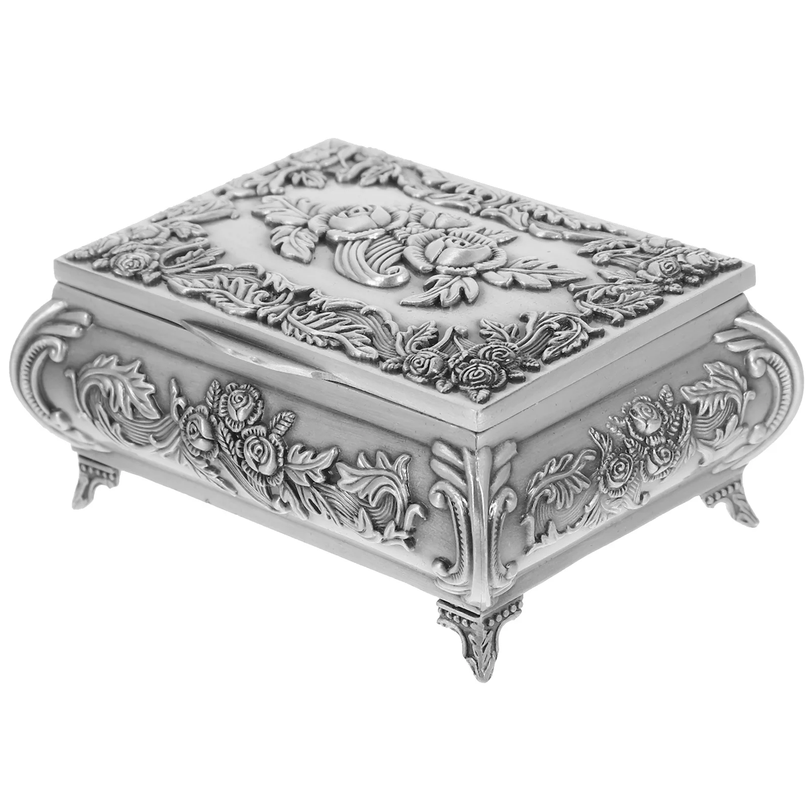 

Vintage Jewelry Box Zinc Alloy Retro Trinket Storage Case For Rings Earrings Lipstick Organizer Sundries Box Footed Jewelry