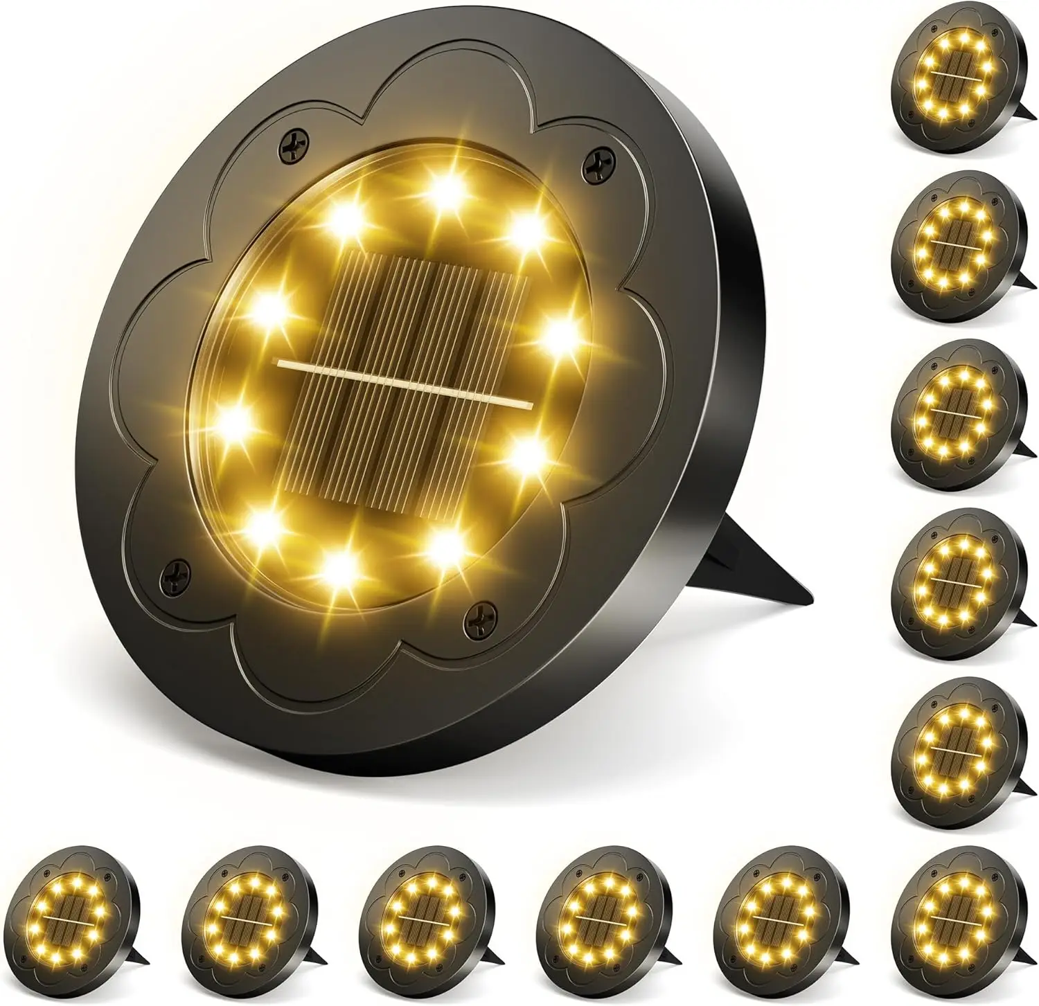 

Солнечные светильники для улицы, водонепроницаемые, 12 штук, светодиодные встраиваемые светильники для сада и патио