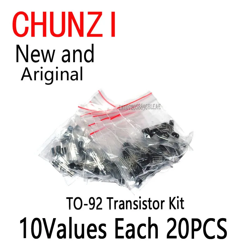 200pcs BC337 BC327 2N2222 2N2907 2N3904 2N3906 S8050 S8550 A1015 C1815 10Values Transistors Set Pack TO-92 Transistor kit