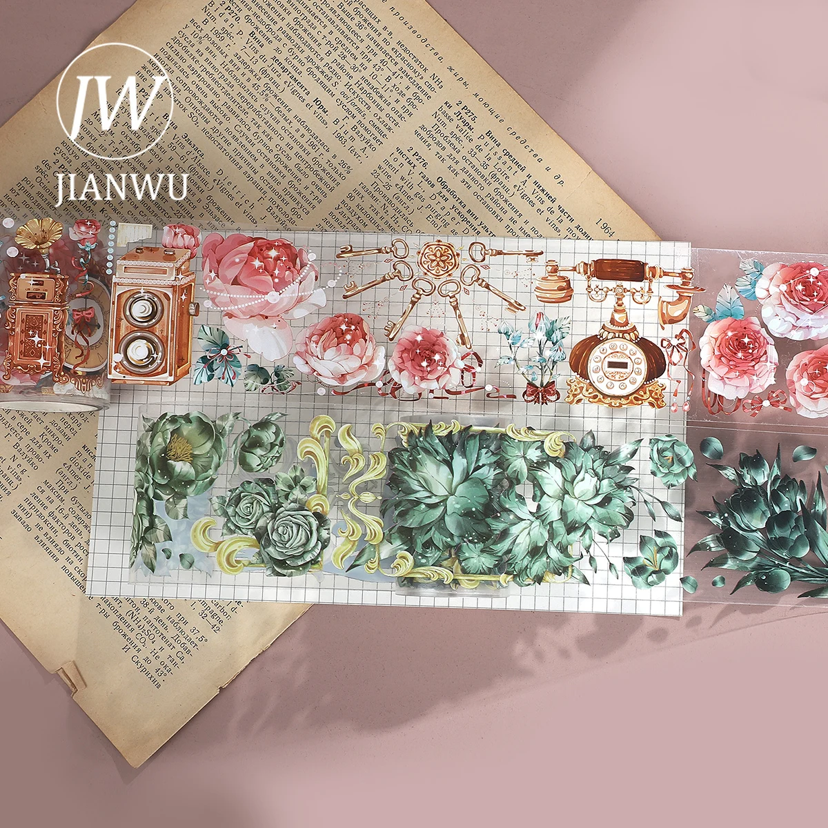 JIANWU 200cm Vintage Butterfly Flower Landscaping Material Collage PET Washi Tape Creative DIY Journal Scrapbooking Stationery