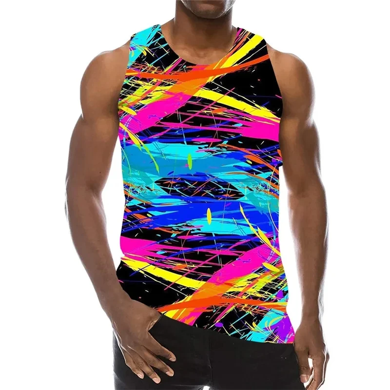 Abstract Doodled Men's Colorful Tank Top Summer Sleeveless 3D Gradient Print Vest Casual Sportswear Male Gym Tops Oversized 6XL