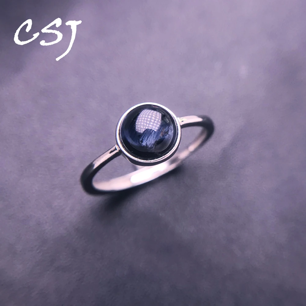 

CSJ Natural Blue Pietersite Chatoyant Ring 925 Sterling Silver Healing Gemstone 7mm for Women Party Birthday from Namibia