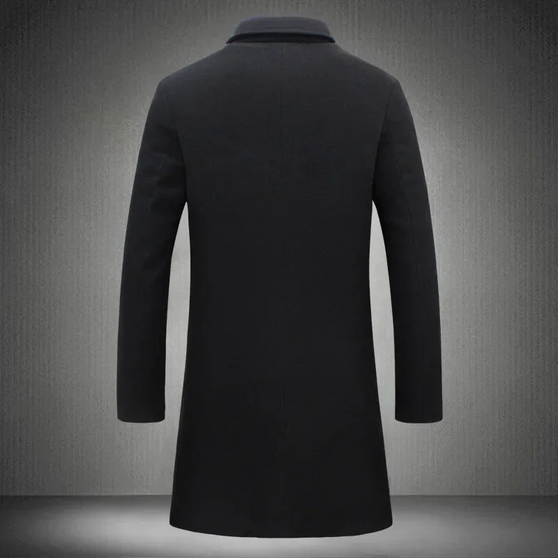 Men's Woolen Coat Jacket Long Cotton Casual Windbreaker Single Breasted Lapel Overcoat Plus Size Fashion Wool Blend Color