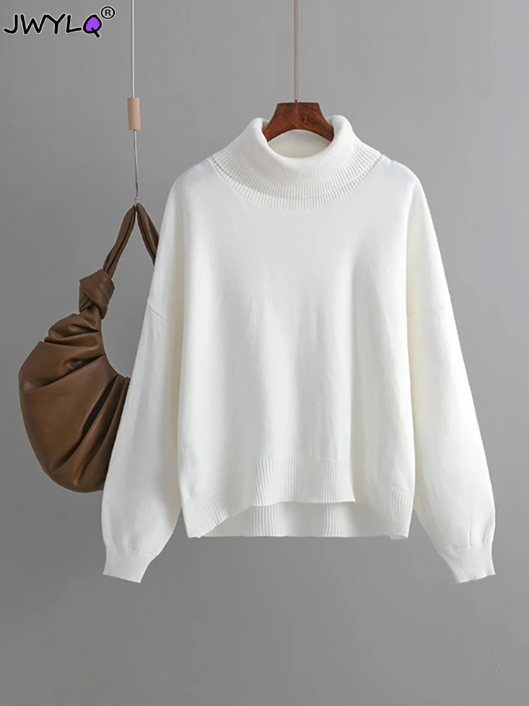 

White Turtleneck Women Turtleneck Sweater Autumn Winter Thick Warm Pullover Top Oversized Casual Loose Knitted Jumper Female New