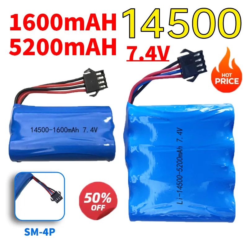 7.4V 1600mAh 14500 lithium-ion battery/with SM4P plug/USB charger for water gun RC truck ship helicopter toy battery accessories