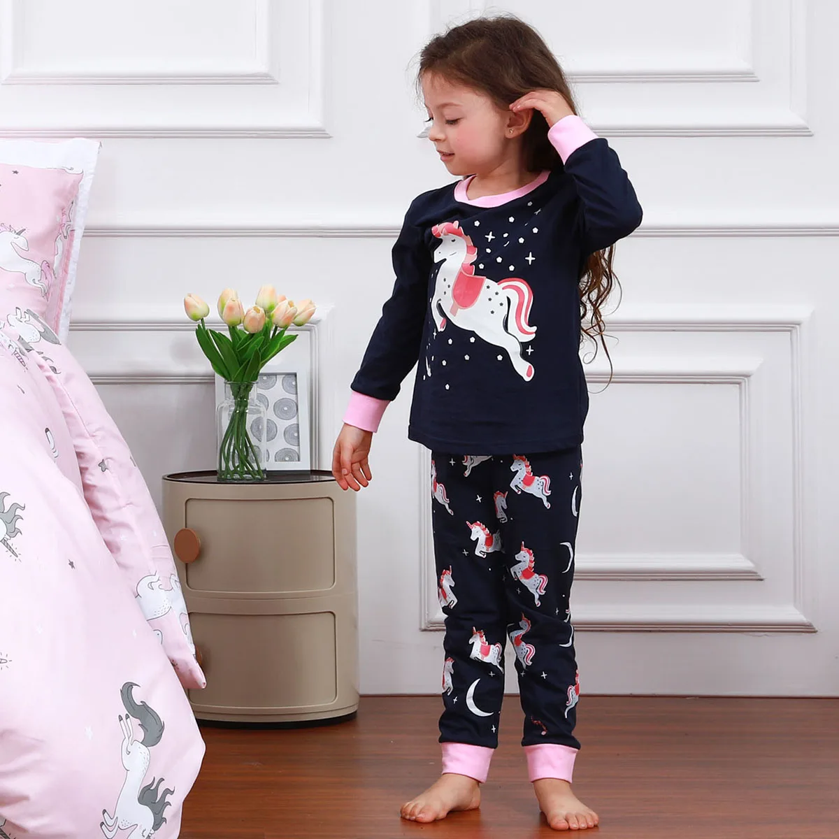 Kids Girls Unicorn Pajamas Set Children Skeleton Halloween Sleepwear Toddler Casual Nightwear Infant Cute Carnival Clothes 2-10Y